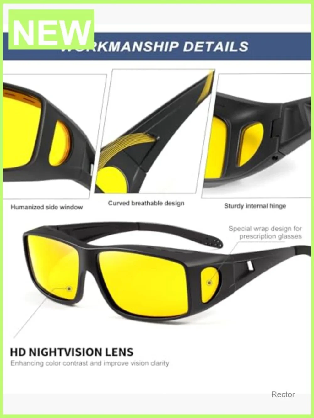Night Vision Glasses Fit Over Wrap Around Anti Glare HD Lens 3 Pack